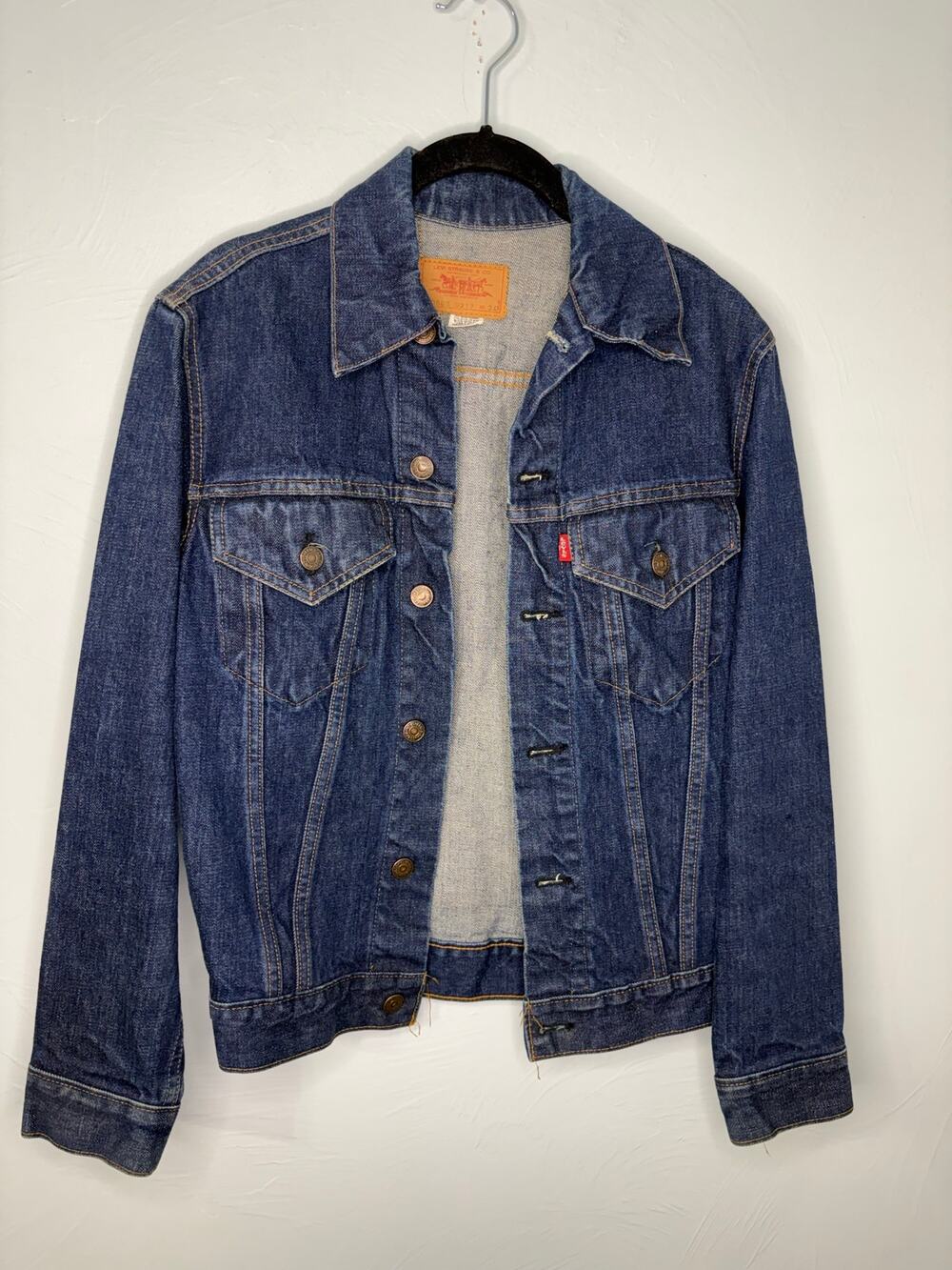 Vintage Levi's Trucker Denim Jacket Jean Dark Wash Size 34 Men's Button